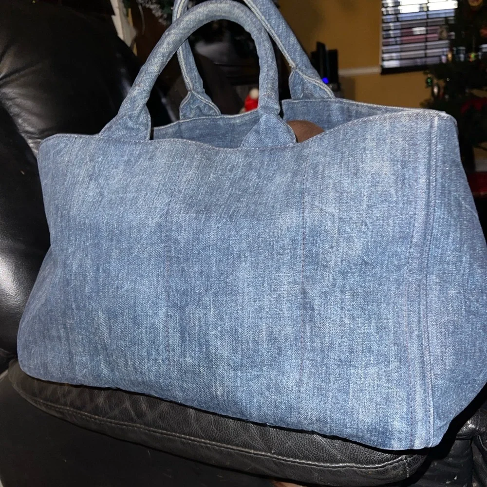 Prada Denim Blue Studded Tote Bag - Picture 6 of 16